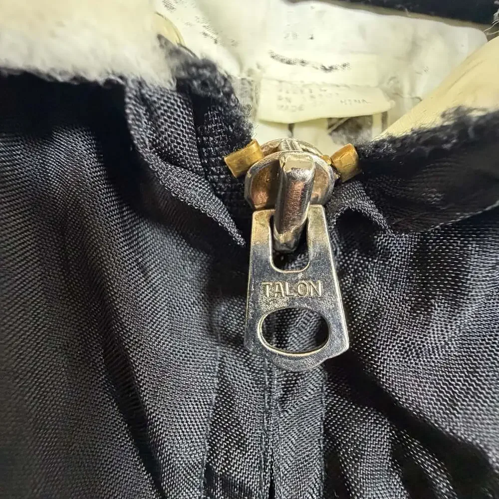 VINTAGE Unbranded Flight Bomber Jacket Mens L Black Sherpa Collar Repairs